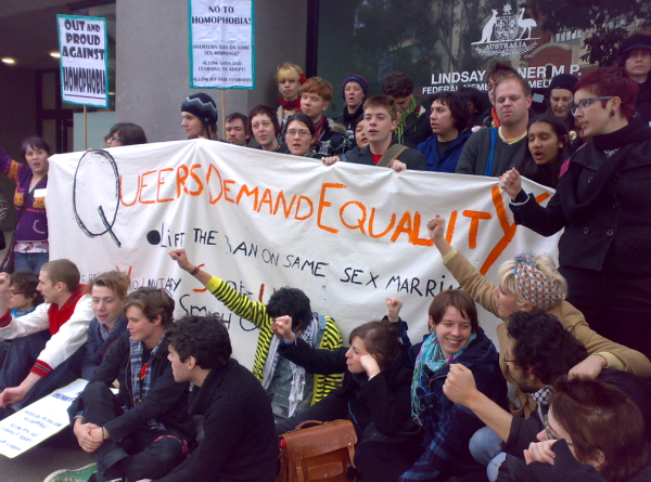 outsideoffice Fighting for Queer rights outside the office of Lindsay Tanner
